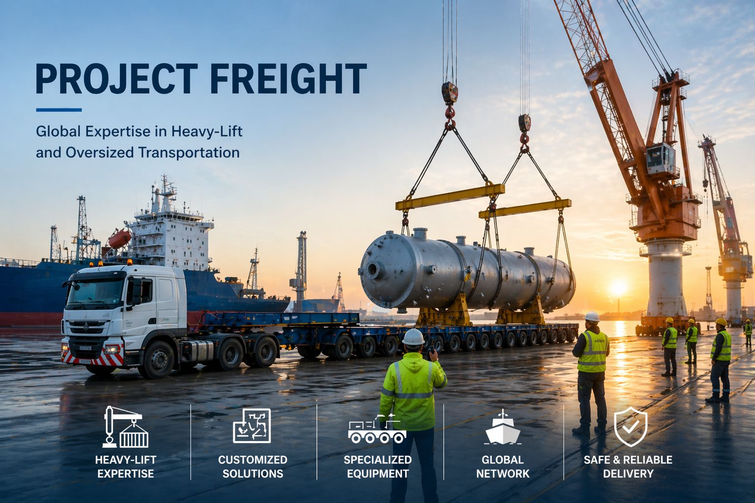 Oversized industrial cargo prepared for project freight transport